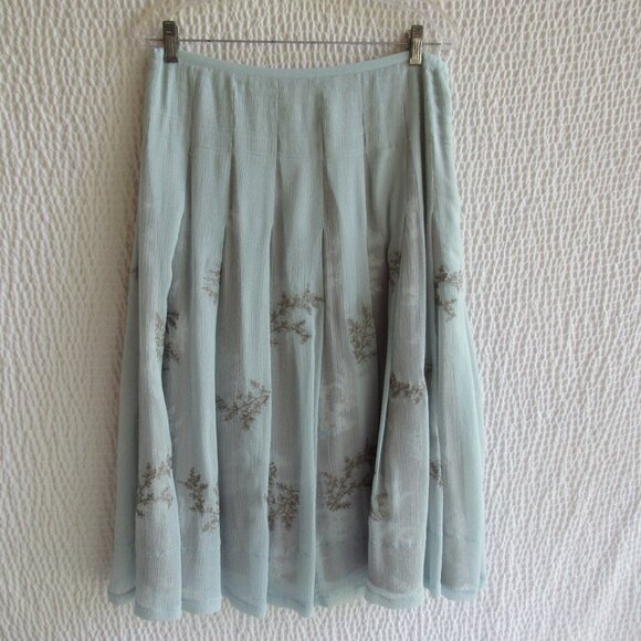 Nic Zoe Silk Skirt 10 Blue Silk Chiffon Overlay Silver Stitch Lined in Floral - Picture 1 of 14